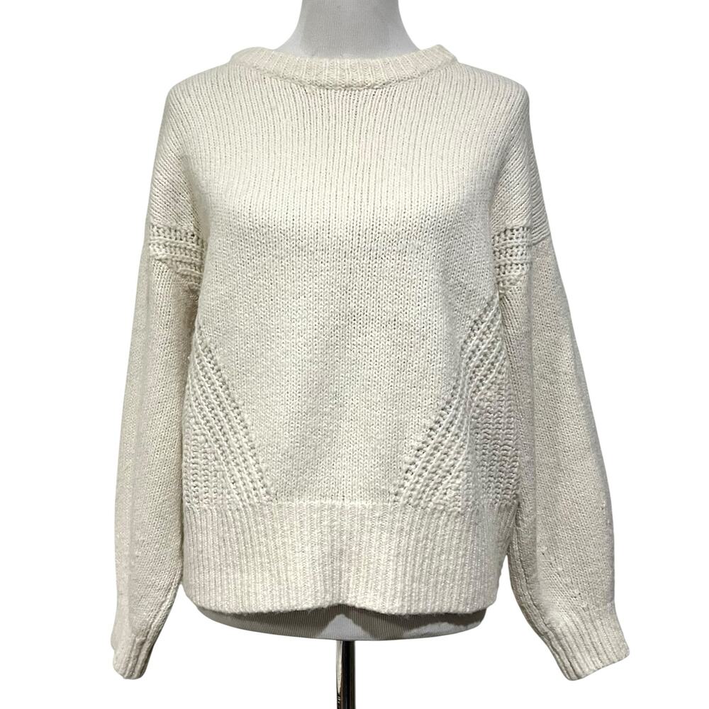 Madewell Breezeway Pullover Sweater Open Stitch Cream Ivory V-Neck Women’s Sz S